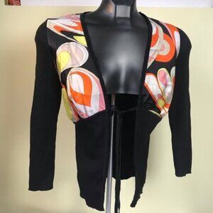 EMILIO PUCCI Silk Graphic Abstract Print Tie Front Cardigan Knit Sweater Top 8